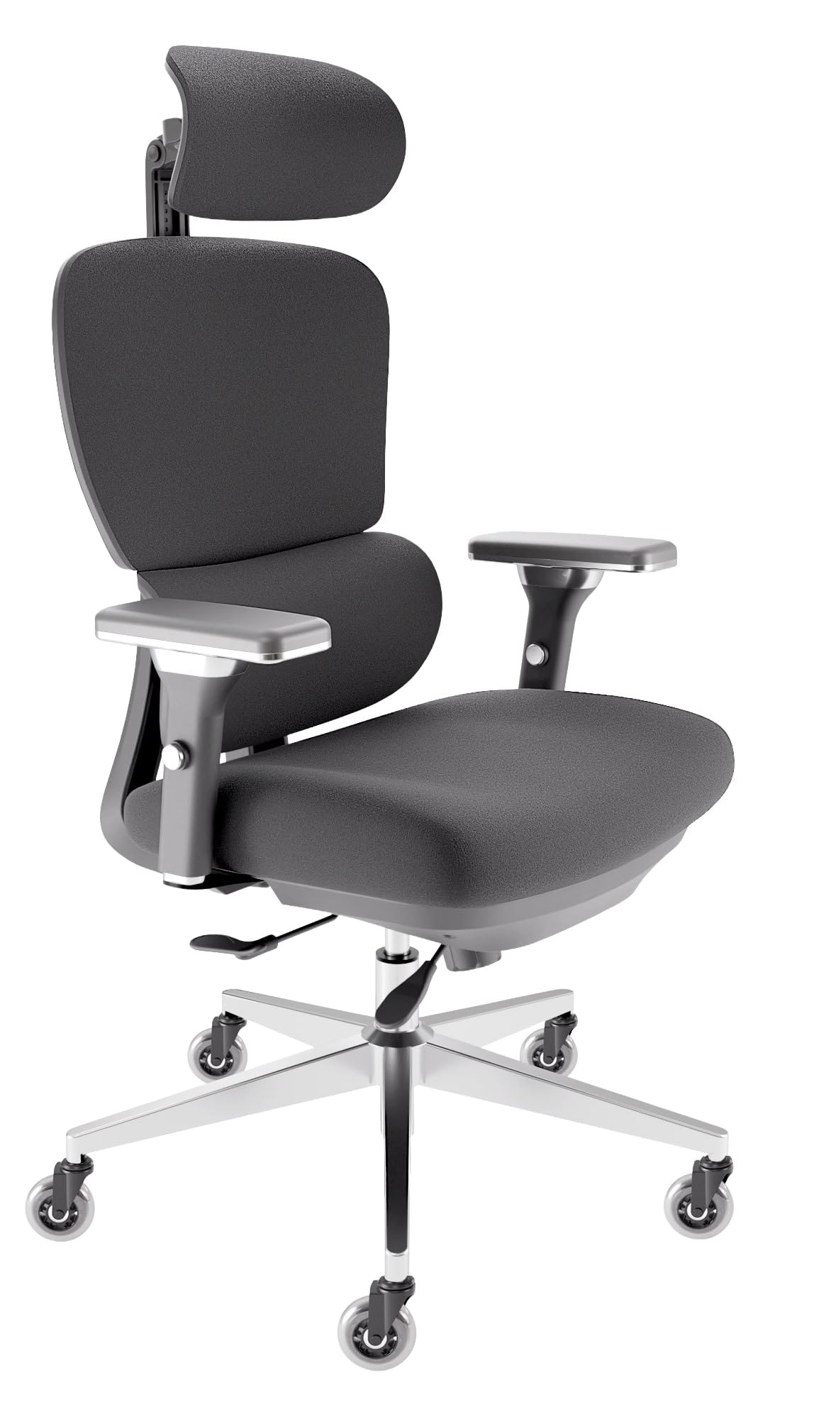 CLOUVOU BrightSeat Ergonomischer Bürostuhl Schwarz bis 150 kg – Schreibtischstuhl mit Kopfstütze, Lendenstütze & 2D Armlehnen
