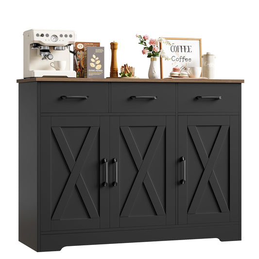 HOCSOK Sideboard, Küchenschrank mit Verstellbaren Ablagen, Weiß & Braun