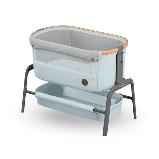 Maxi Cosi Iora² Baby Stubenbett, 0–6 kg (9 kg), Klappbares und Leichtes Beistellbett Baby, 5 cm CloudCore-Matratze, 5 Höhenstufen, 2 Leichtgängige Rollen, Easy Slide, Elegance Beige