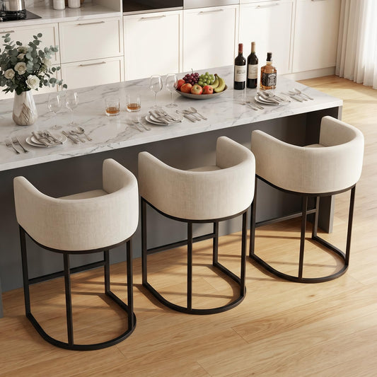Barhocker 2er Set, 62 cm Leinen, Beige