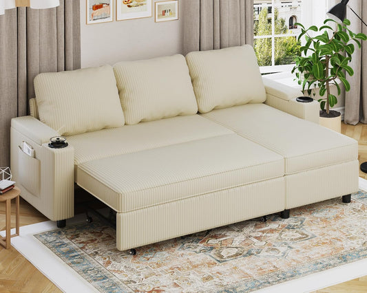 Devoko Ecksofa L-Form mit Schlaffunktion & Bettkasten, 3-Sitzer Schlafsofa aus Velours für Wohnzimmer & Gästezimmer