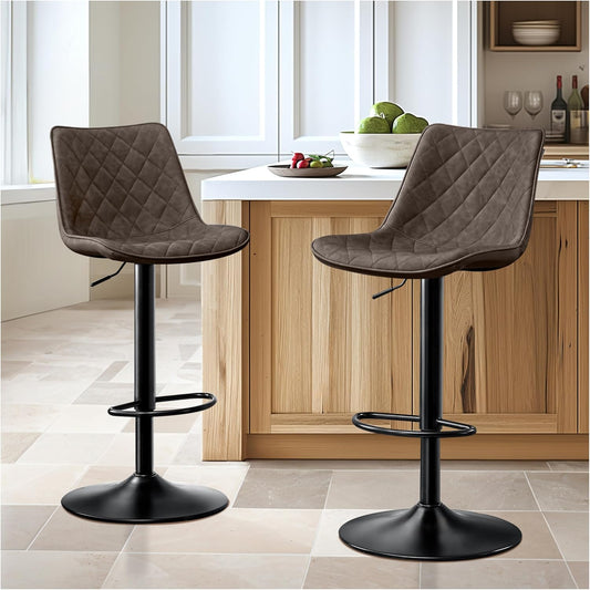 STOOLINK Barhocker 2er Set Barstuhl Höhenverstellbar mit Mikrofaser-Leder, Barhocker mit Lehne, Tresenhocker Drehbar, Bistrohocker Designer, Barstühle für Küche, Theke, Bar-Braun