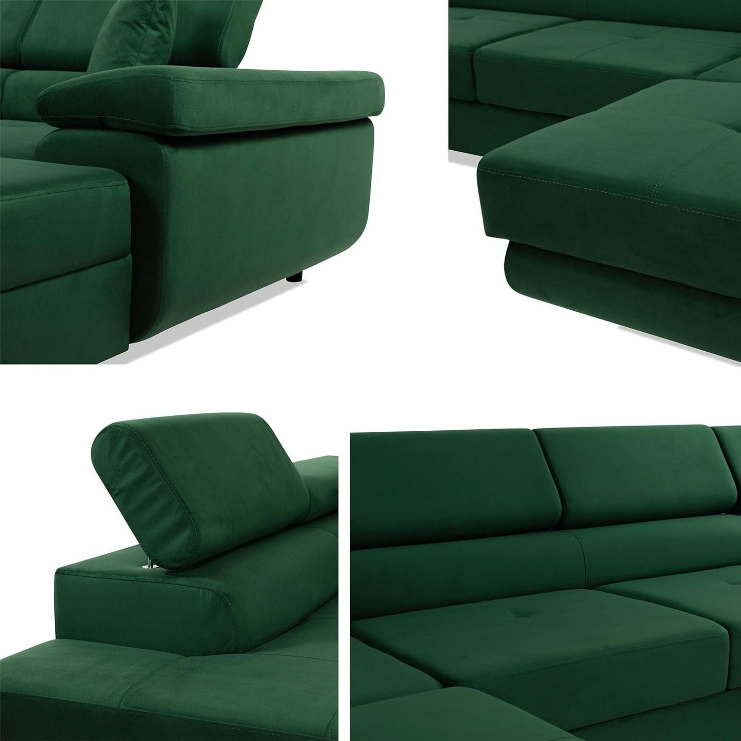Mirjan24 Torezio Bis Ecksofa U-Form mit Schlaffunktion & Bettkasten, Wohnlandschaft mit verstellbaren Kopfstützen