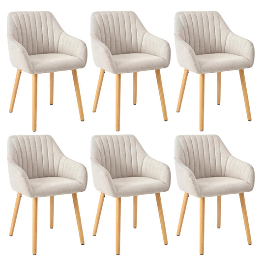 Armlehnenstuhl Esszimmerstuhl 4er Set Beige Holzbeine Polsterstuhl mit Armlehne Stühle Esszimmer Küchenstuhl Wohnzimmerstuhl aus Polyester