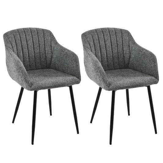 Esszimmerstühle Beige 4er Set mit Armlehnen, Modern Polsterstühle Leinen, Küchenstühle mit Metallgestell für Esszimmer, Wohnzimmer, Küche