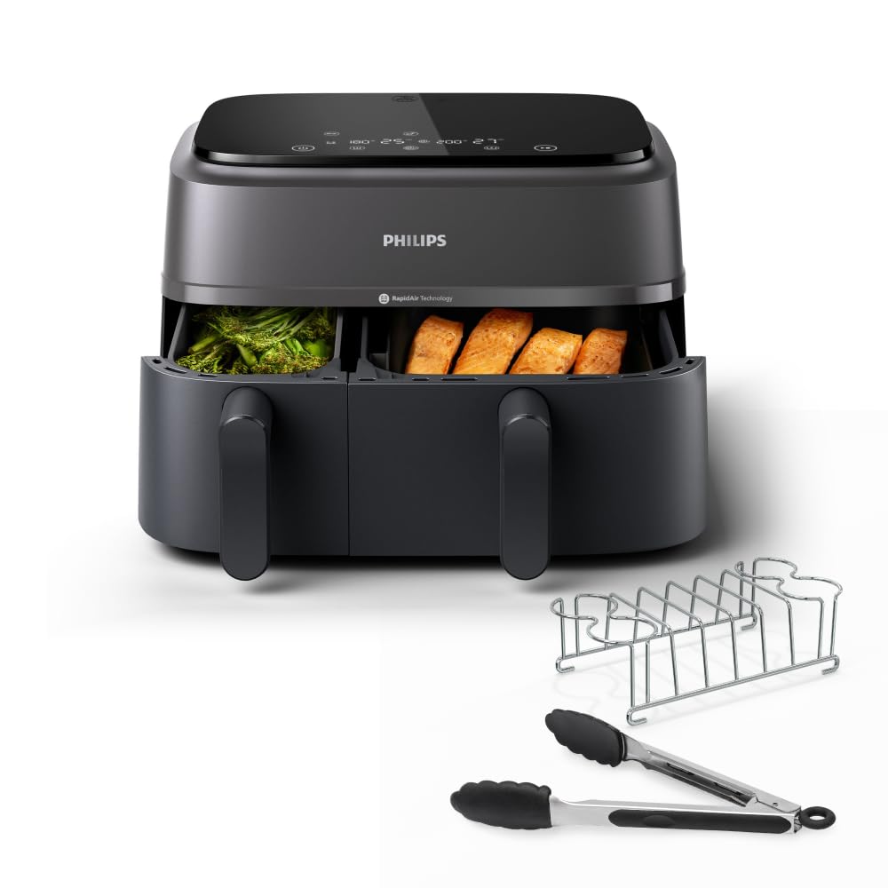 Philips Stacked Airfryer 4000 Serie Heißluftfritteuse, Schwarz/Grau, 10 L