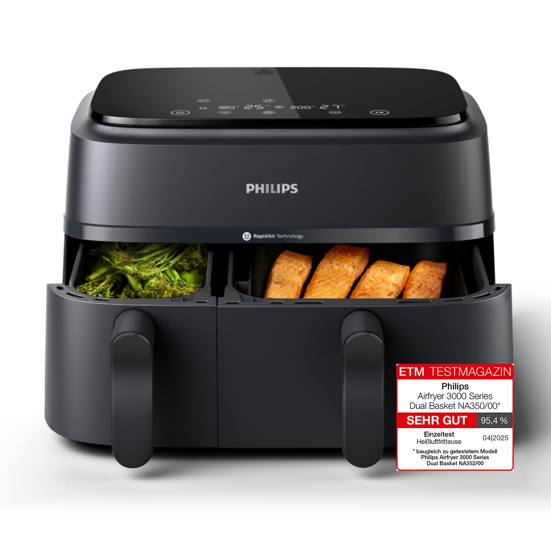 Philips Stacked Airfryer 4000 Serie Heißluftfritteuse, Schwarz/Grau, 10 L