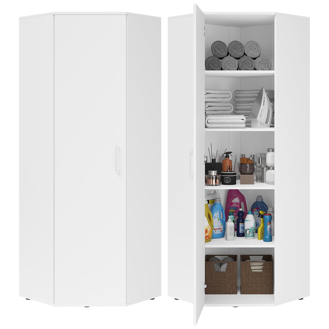 Bellamio Apol Besenschrank 60 cm breit, Weiß, Staubsaugerfach, Stauraum