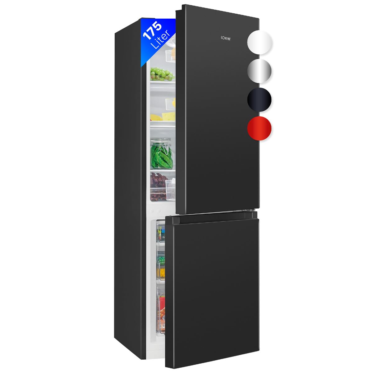 Bomann® Kühlschrank mit Gefrierfach | Energieklasse E | 143cm | Kühl Gefrierkombination leise 39 dB | 3 Ablagen & 3 Schubladen | Türanschlag wechselbar | 175L Kühlgefrierkombi | KG 320.2 inox