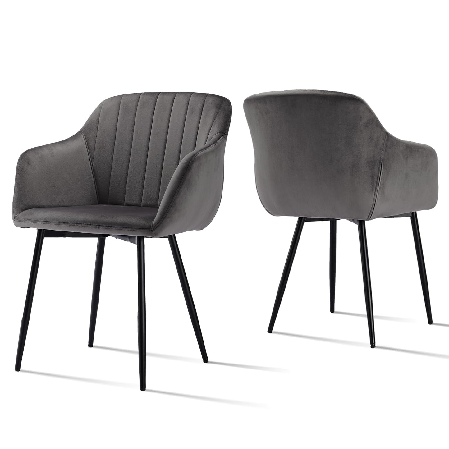 Esszimmerstühle Beige 4er Set mit Armlehnen, Modern Polsterstühle Leinen, Küchenstühle mit Metallgestell für Esszimmer, Wohnzimmer, Küche