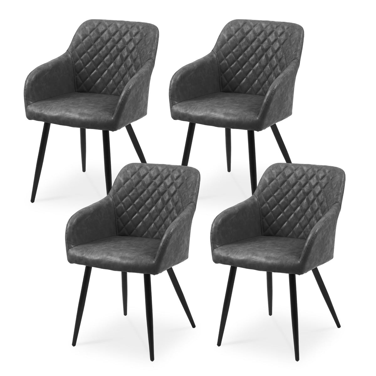 CLIPOP Esszimmerstühle 4er Set, Küchenstühle Grau Kunstlederstoff stühle Polsterstühle mit Armlehne Metallbeine Polstersessel Stühle für Esszimmer Küche (4, Kunstleder Grau)