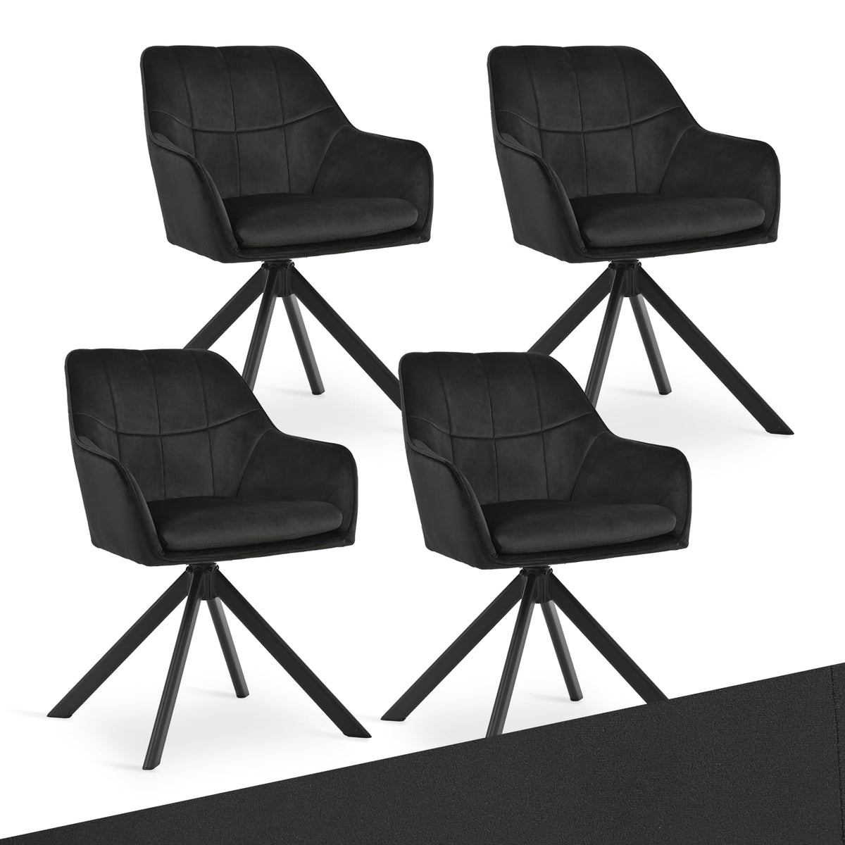 Drehstuhl Esszimmer 4er Set Samt Grün mit Armlehne Polsterstuhl Esszimmerstühle drehbar Küchenstuhl mit Metallbeine für Wohnzimmer Esszimmer