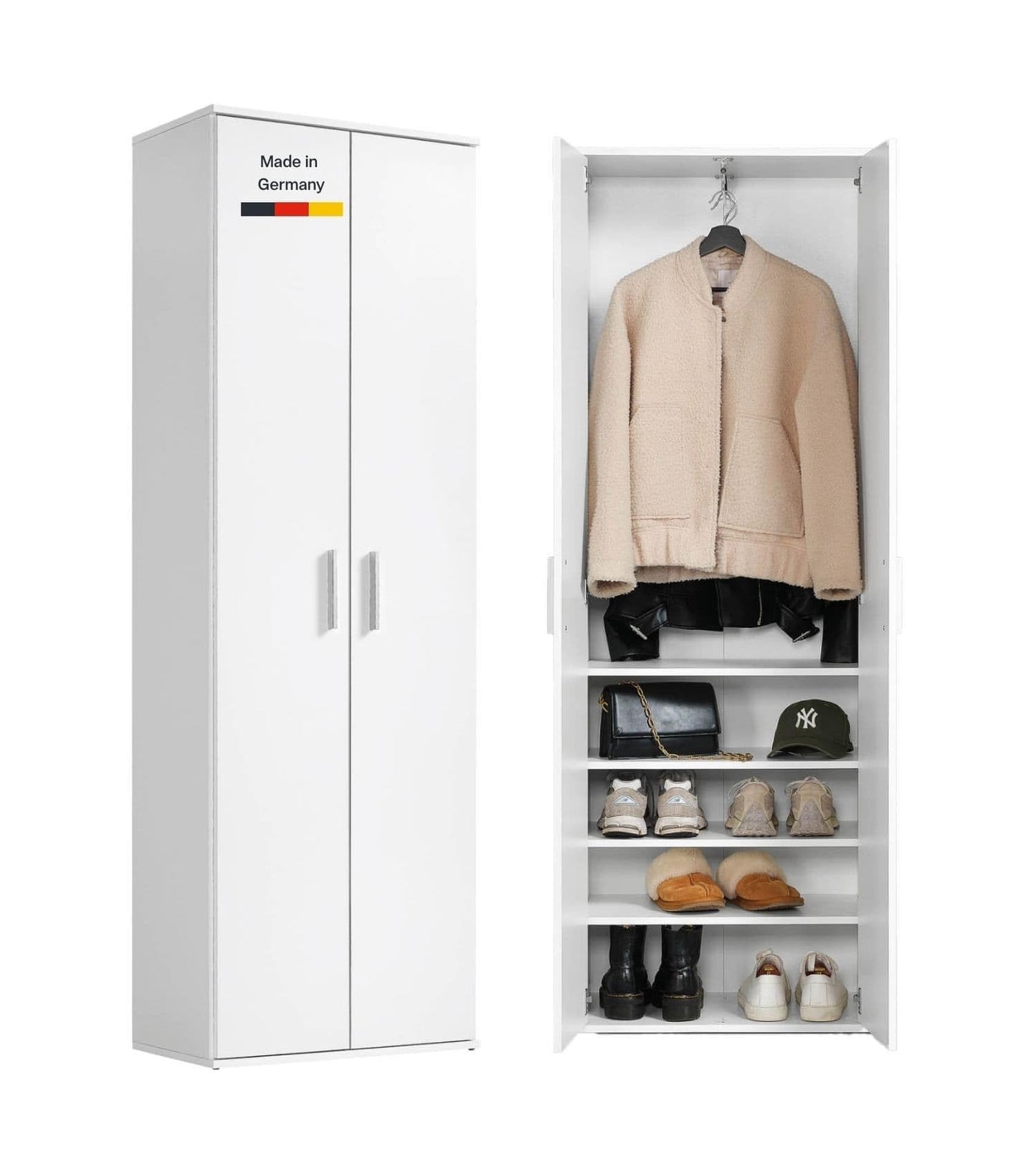 mokebo Mehrzweckschrank Besenschrank (60x180 cm) 'Der Lange' Made in Germany aus Holz auch als Haushaltsschrank Putzschrank Vorratsschrank Flurschrank Weiß
