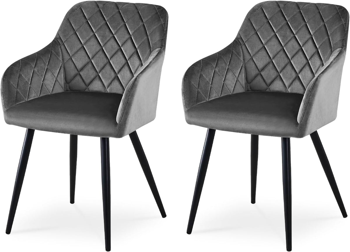 CLIPOP Esszimmerstühle 2er Set, Küchenstühle Grau Samtstoff stühle Polsterstühle mit Armlehne Metallbeine Polstersessel Stühle für Esszimmer Küche (2, Samt Grau)