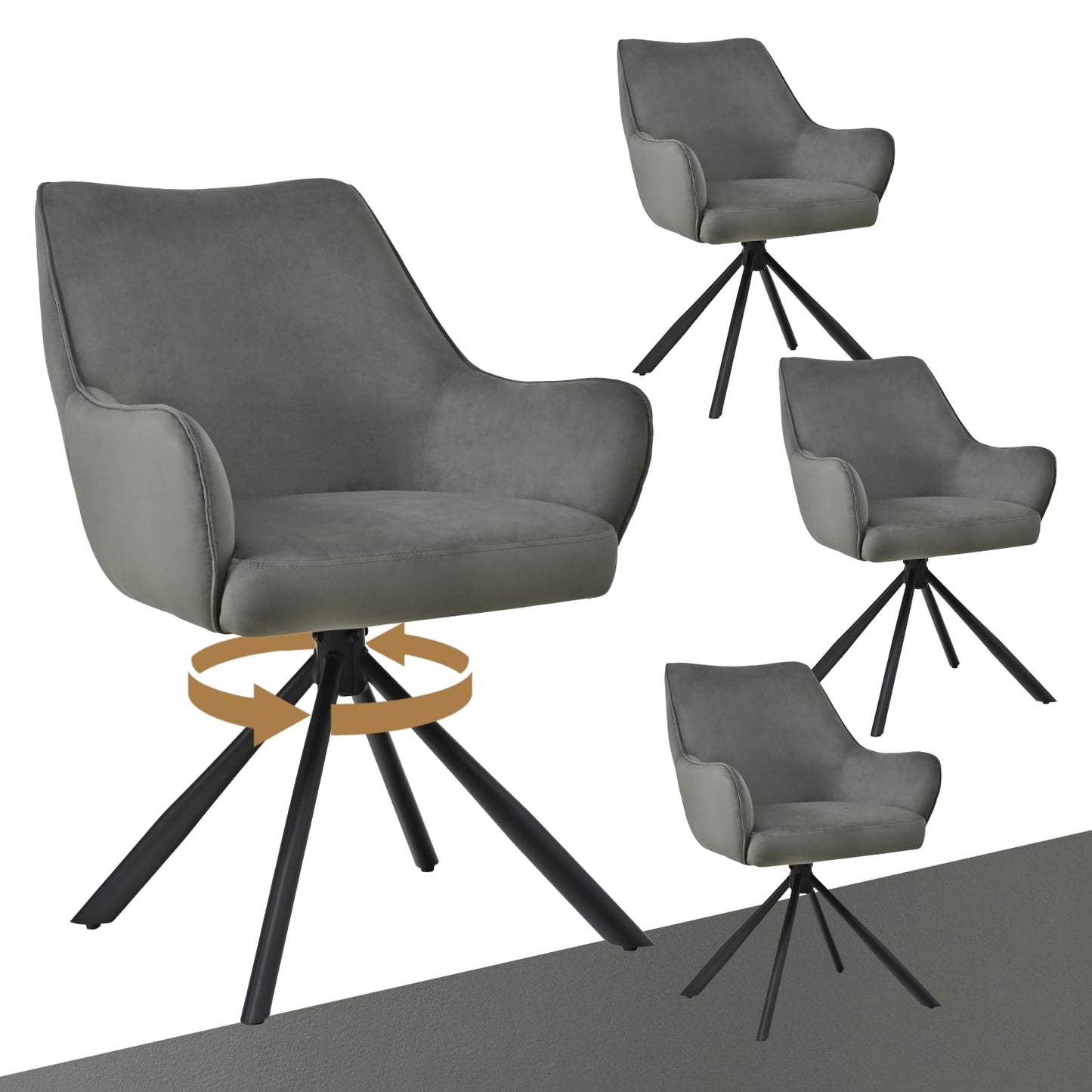 Esszimmerstühle Drehbar 4er Set mit Armlehne, gepolsterte Esszimmerstuhl mit hoher Rückenlehne für Esszimmer & Wohnzimmer, Büro, Beige1