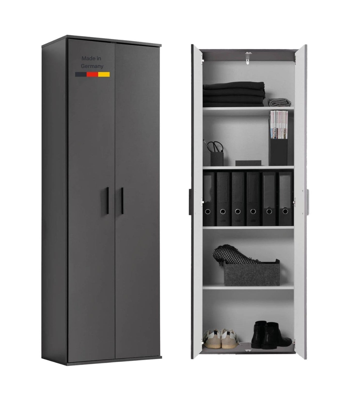 mokebo Mehrzweckschrank Besenschrank (60x180 cm) 'Der Lange' Made in Germany aus Holz auch als Haushaltsschrank Putzschrank Vorratsschrank Flurschrank Weiß