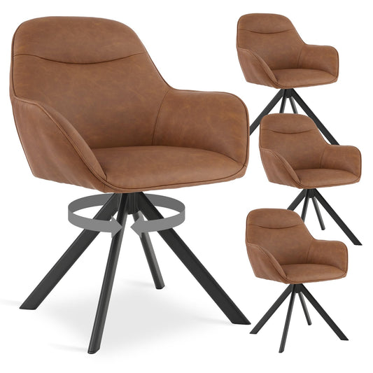 6er Set Esszimmerstühle Drehbar mit Armlehne, 360° Drehstuhl Polsterstuhl Samt Modern Küchenstuhl mit Metallbeine für Esszimmer, Wohnzimmer, Büro, Dunkelgrau