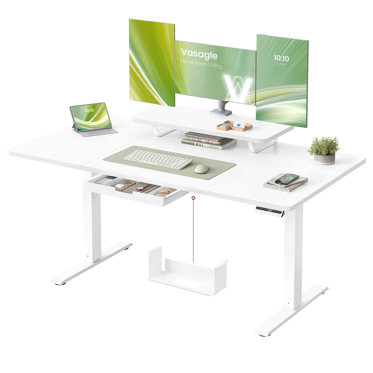 VASAGLE Höhenverstellbarer Schreibtisch, 160 x 80 cm, USB-C-Anschluss
