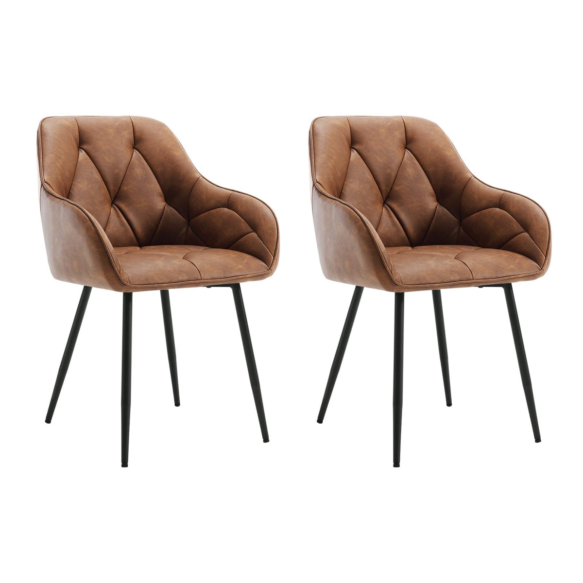 WOLTU Esszimmerstühle 4er Set, für Esszimmer Wohnzimmer, ergonomische Küchenstühle gepolstert mit Armlehnen, Metallbeinen, Sitzfläche aus Vintage-Kunstleder,Dunkelbraun