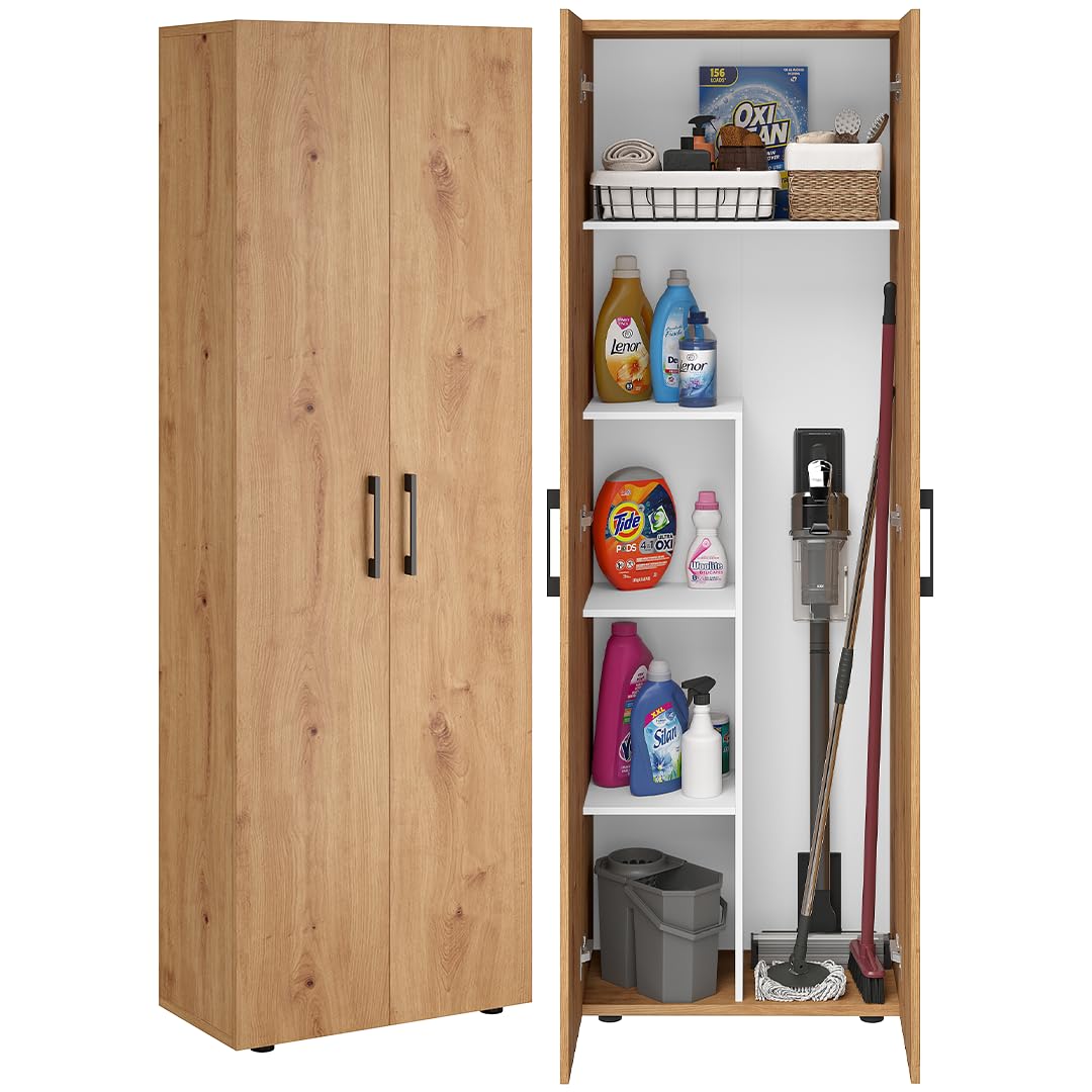 Bellamio Apol Besenschrank 60 cm breit, Weiß, Staubsaugerfach, Stauraum