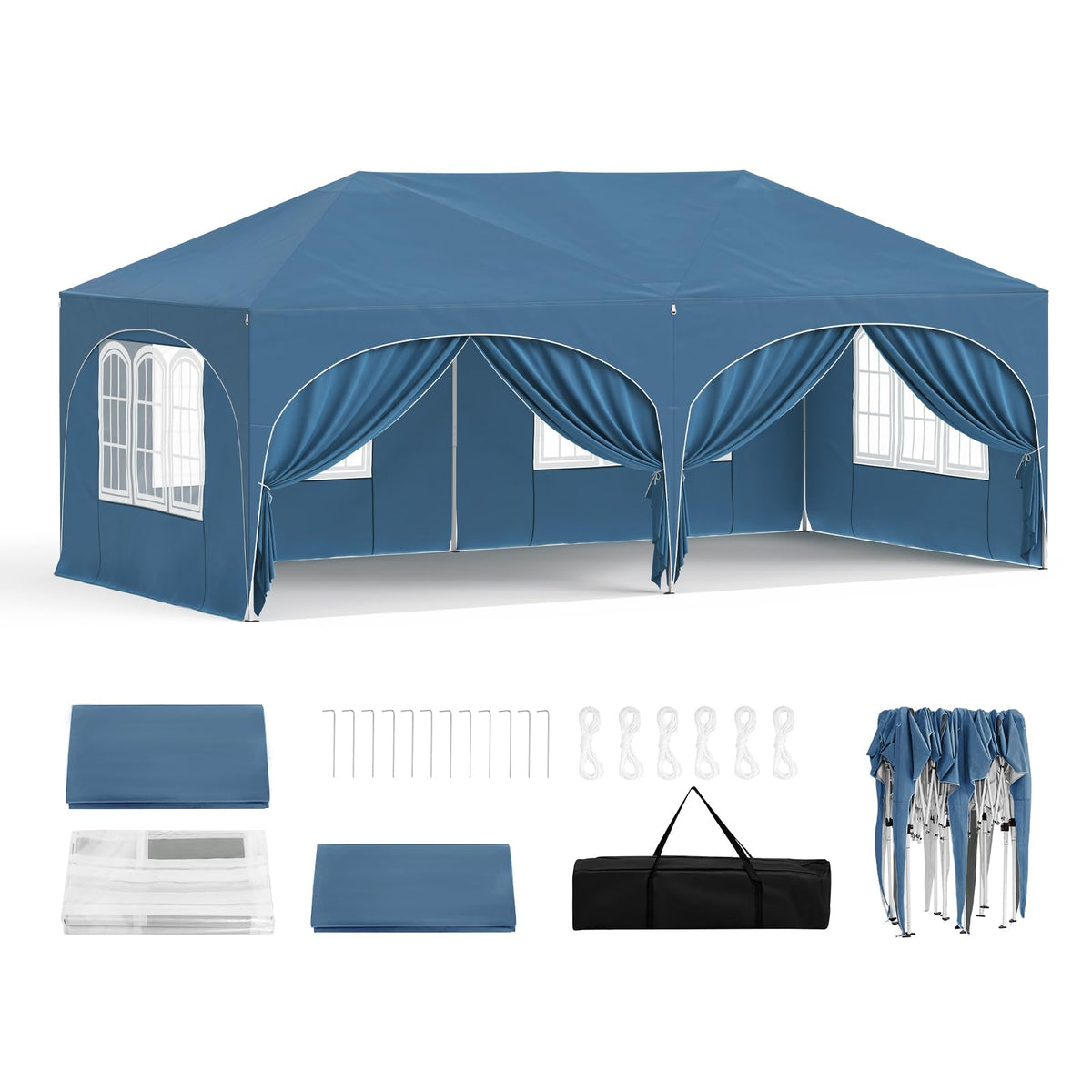 WOLTU Faltpavillon 3x6m Pop up mit 6 Seitenwänden Pavillon Partyzelt Grau