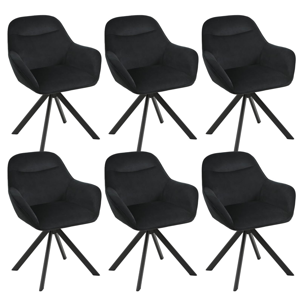 6er Set Esszimmerstühle Drehbar mit Armlehne, 360° Drehstuhl Polsterstuhl Samt Modern Küchenstuhl mit Metallbeine für Esszimmer, Wohnzimmer, Büro, Dunkelgrau