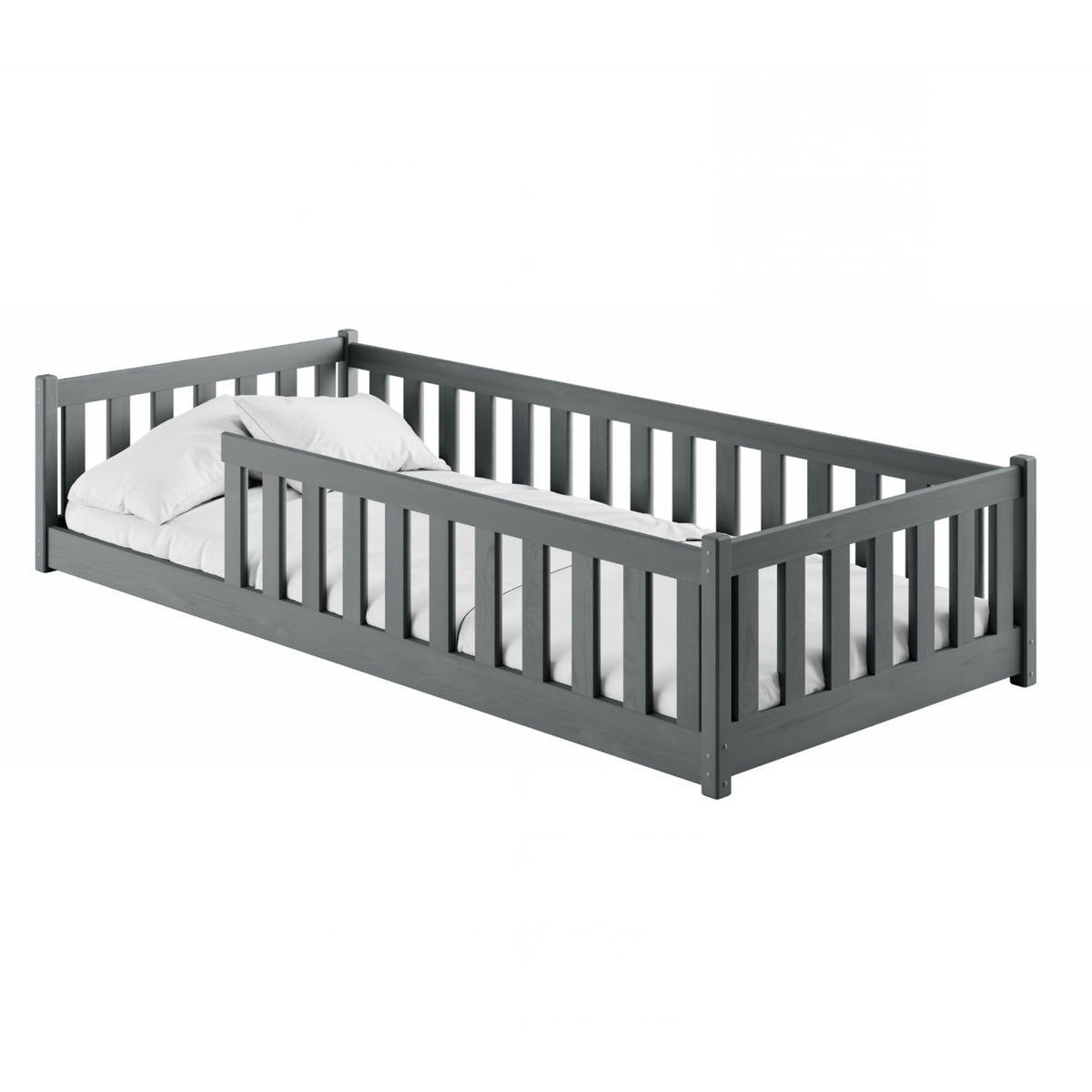 Kids Collective Kinderbett Bodenbett 120x200 cm Bett mit Rausfallschutz & Lattenrost Montessori Bett Bed Gitterbett Kinder Jugendbett Einzelbett | Natur Kiefer Holz massiv Junge Mädchen