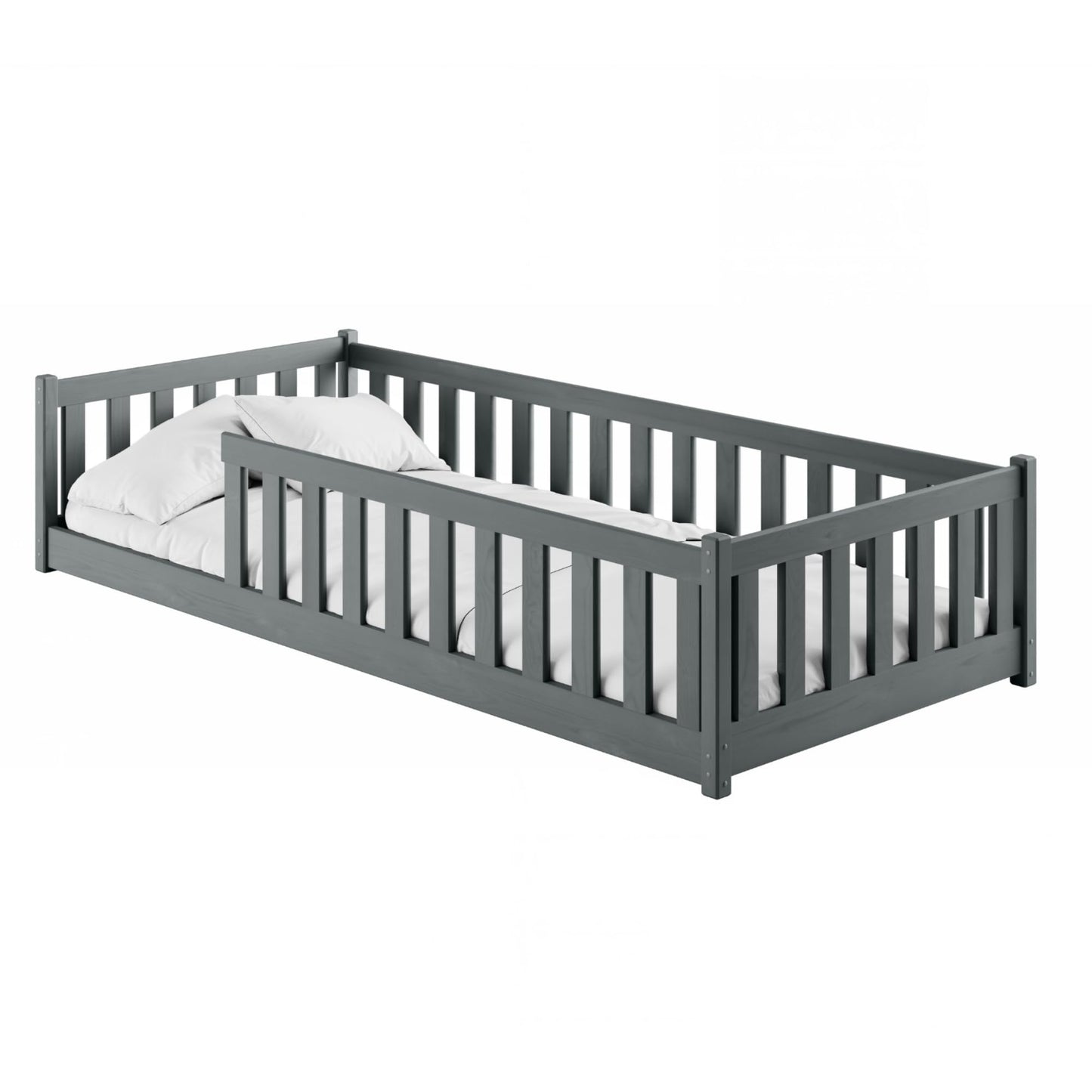 Kids Collective Kinderbett Bodenbett 120x200 cm Bett mit Rausfallschutz & Lattenrost Montessori Bett Bed Gitterbett Kinder Jugendbett Einzelbett | Natur Kiefer Holz massiv Junge Mädchen