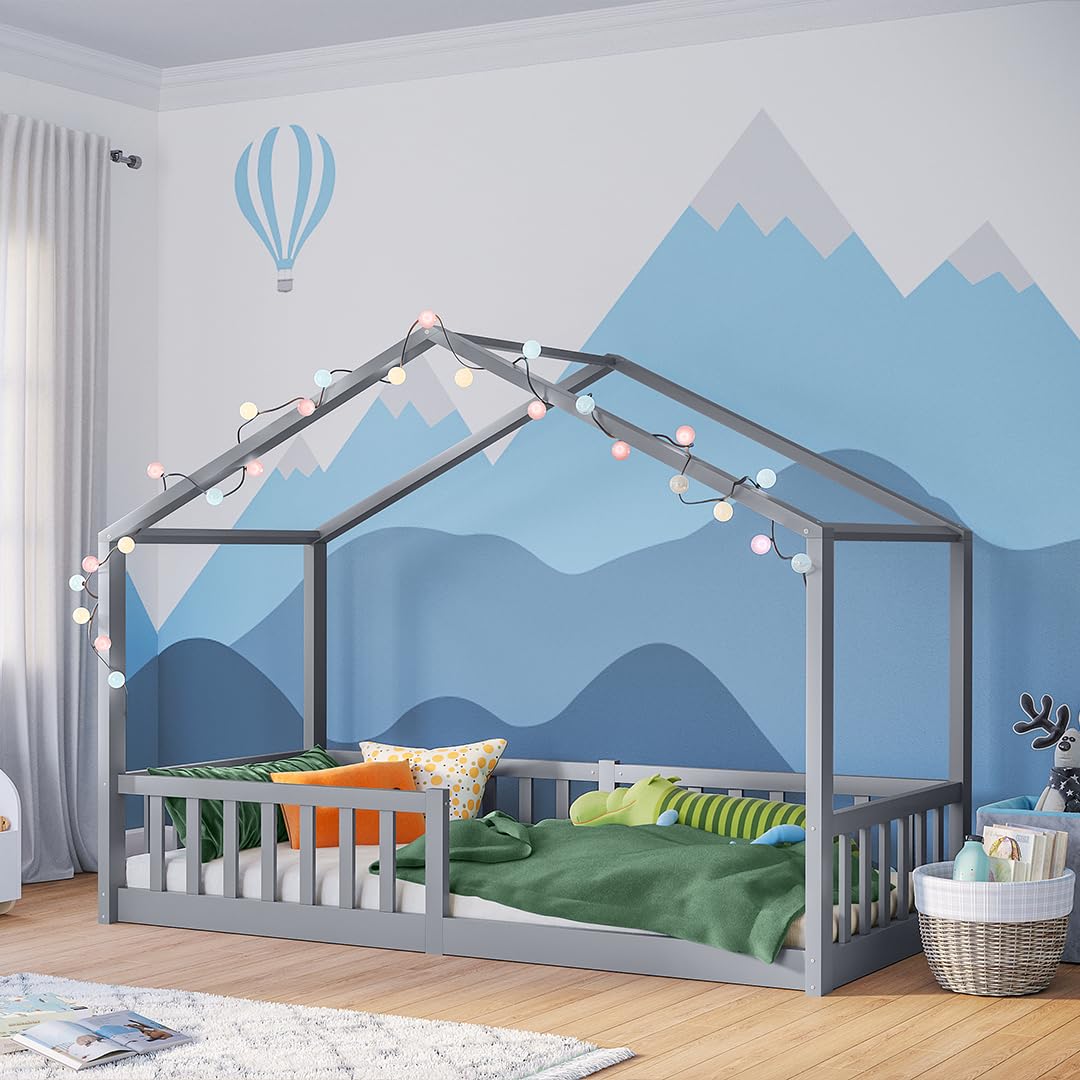 Bellabino Bia Kinderbett 120x200 cm, Bodenbett, Weiß, mit Rausfallschutz