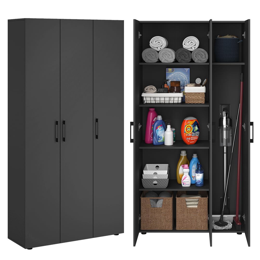 Bellamio Apol Besenschrank 60 cm breit, Weiß, Staubsaugerfach, Stauraum