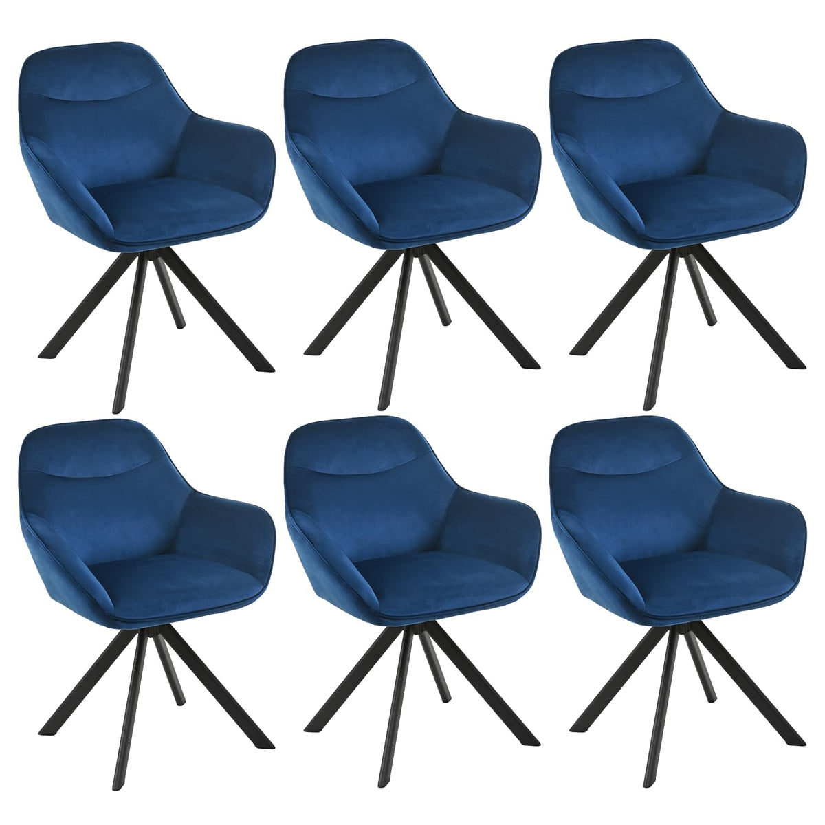 6er Set Esszimmerstühle Drehbar mit Armlehne, 360° Drehstuhl Polsterstuhl Samt Modern Küchenstuhl mit Metallbeine für Esszimmer, Wohnzimmer, Büro, Dunkelgrau