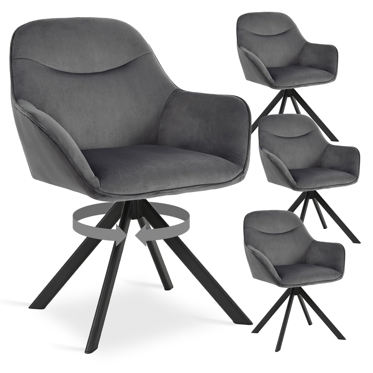 Esszimmerstühle Drehbar 4er Set mit Armlehne, 360° drehbar, Polsterstuhl Leinen, Drehstuhl Esszimmer Beige, Küchenstuhl mit Metallbeine für Esszimmer, Wohnzimmer, Büro