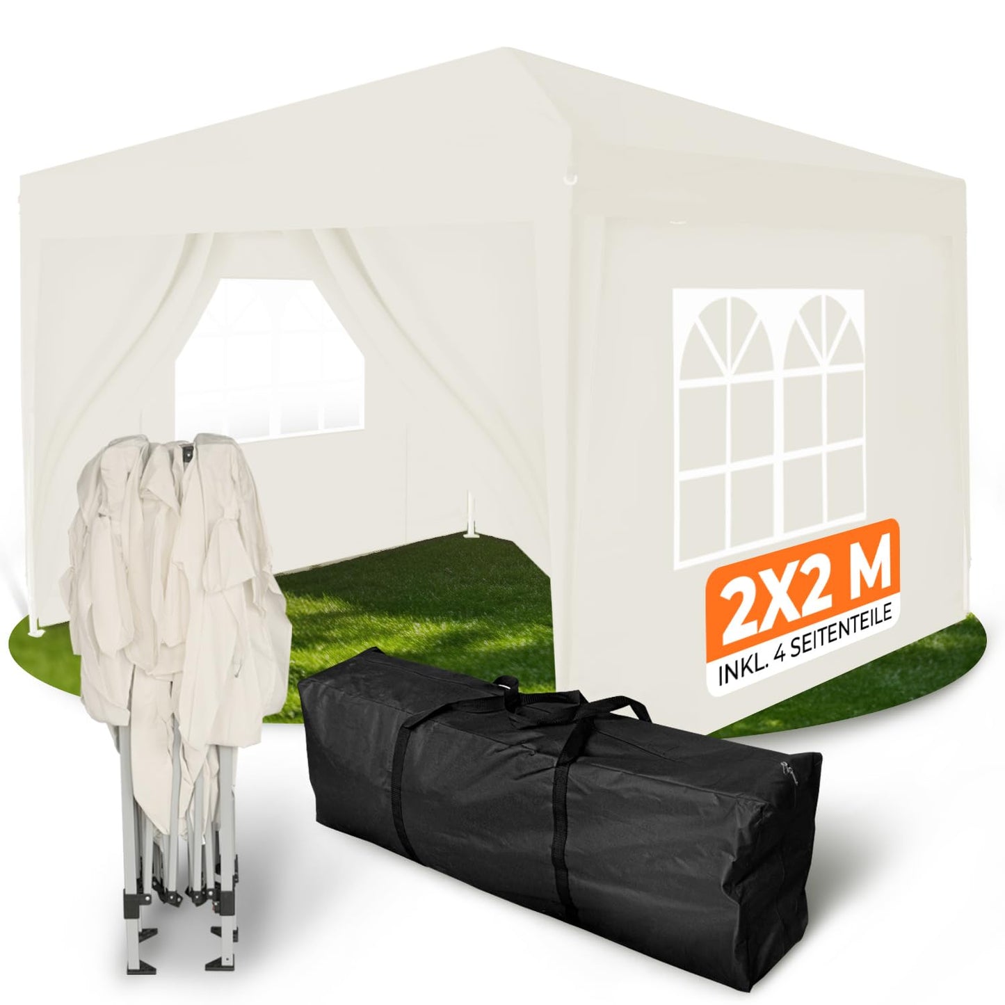 Kronenburg Faltpavillon wasserdicht Dachmaß 3 x 3 m UV Schutz 50+ Pavillon in Champagner mit 4 Seitenteilen