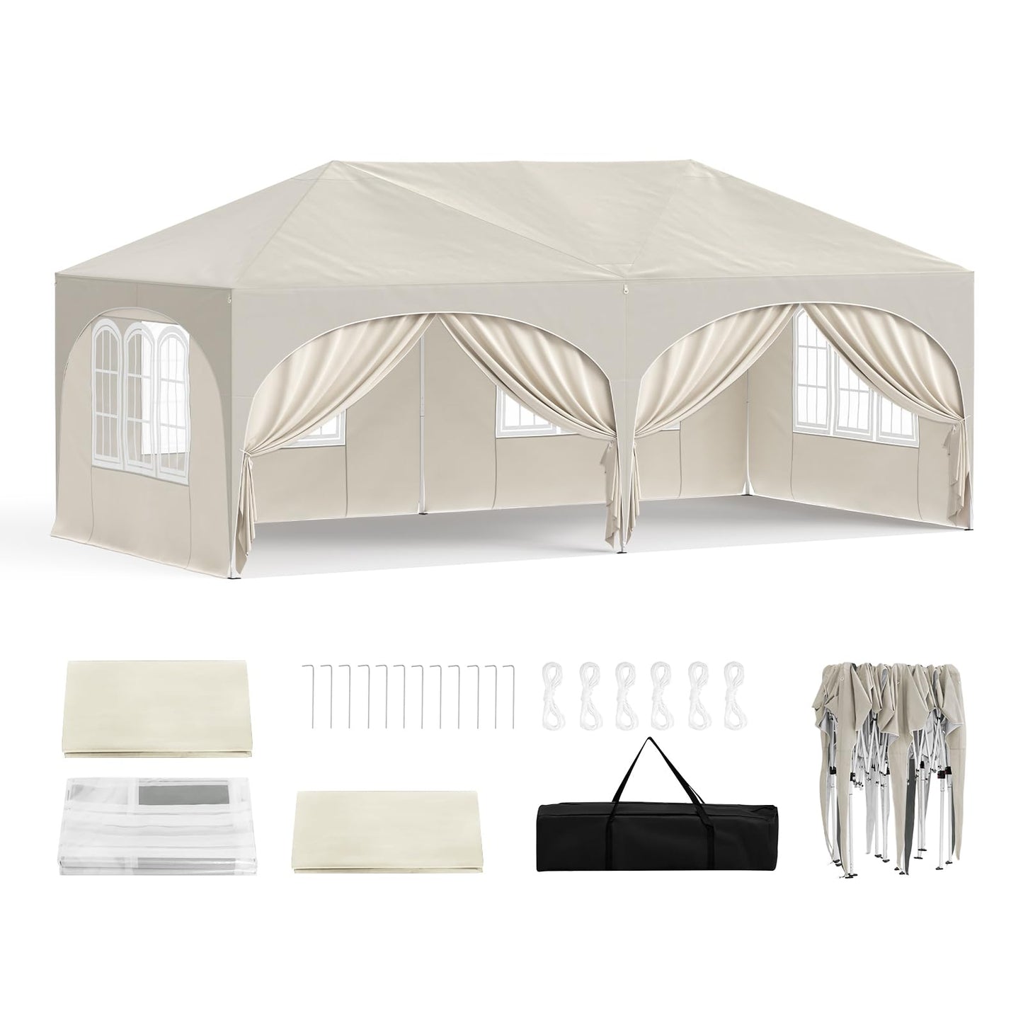 WOLTU Faltpavillon 3x6m Pop up mit 6 Seitenwänden Pavillon Partyzelt Grau