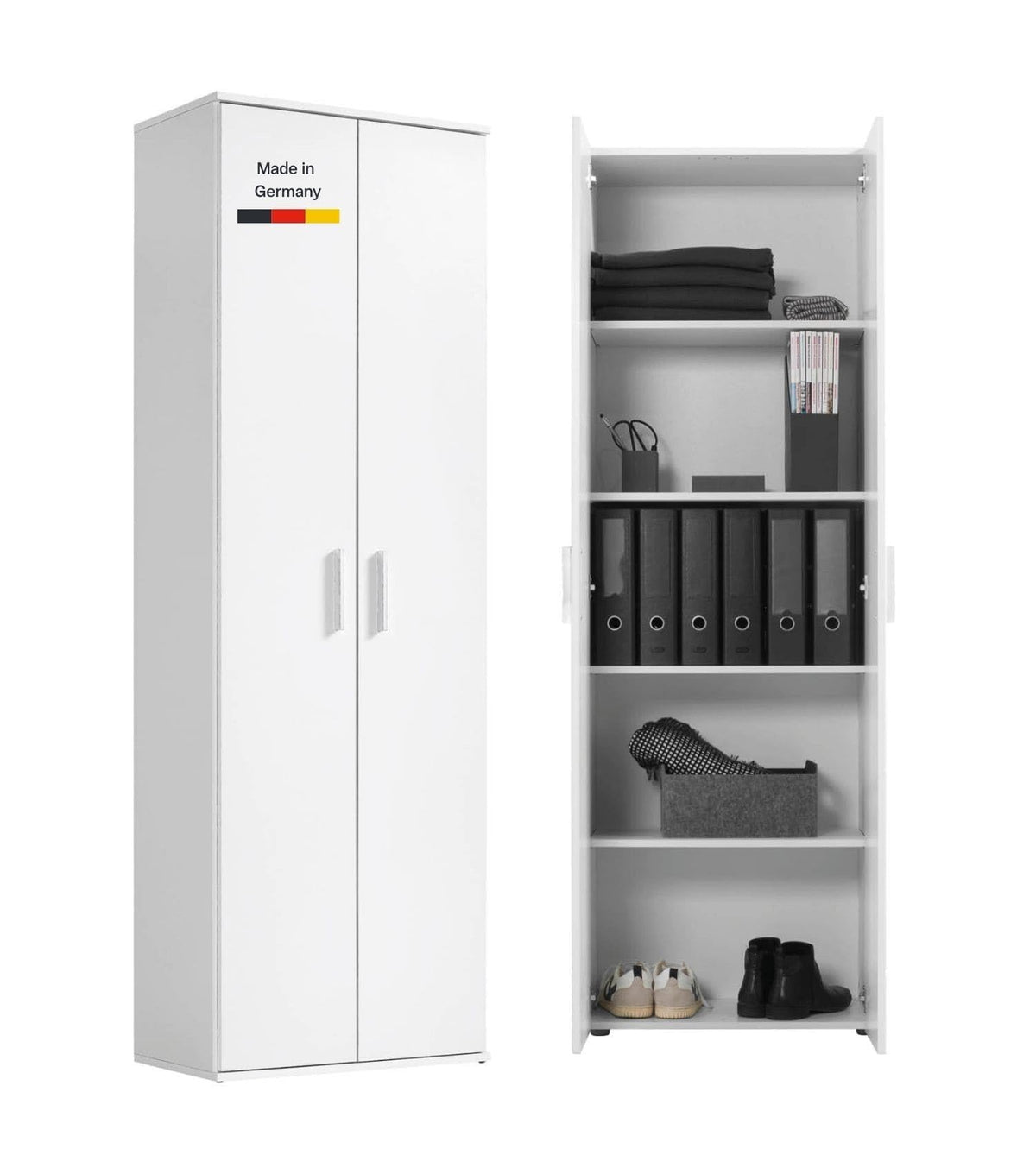 mokebo Mehrzweckschrank Besenschrank (60x180 cm) 'Der Lange' Made in Germany aus Holz auch als Haushaltsschrank Putzschrank Vorratsschrank Flurschrank Weiß