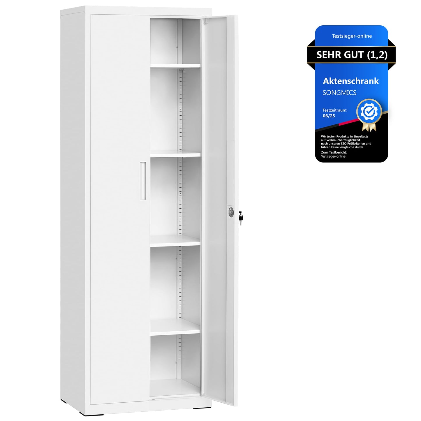 SONGMICS Aktenschrank, Doppeltüren, Schloss, 5 Ebenen, 80 x 40 x 180 cm