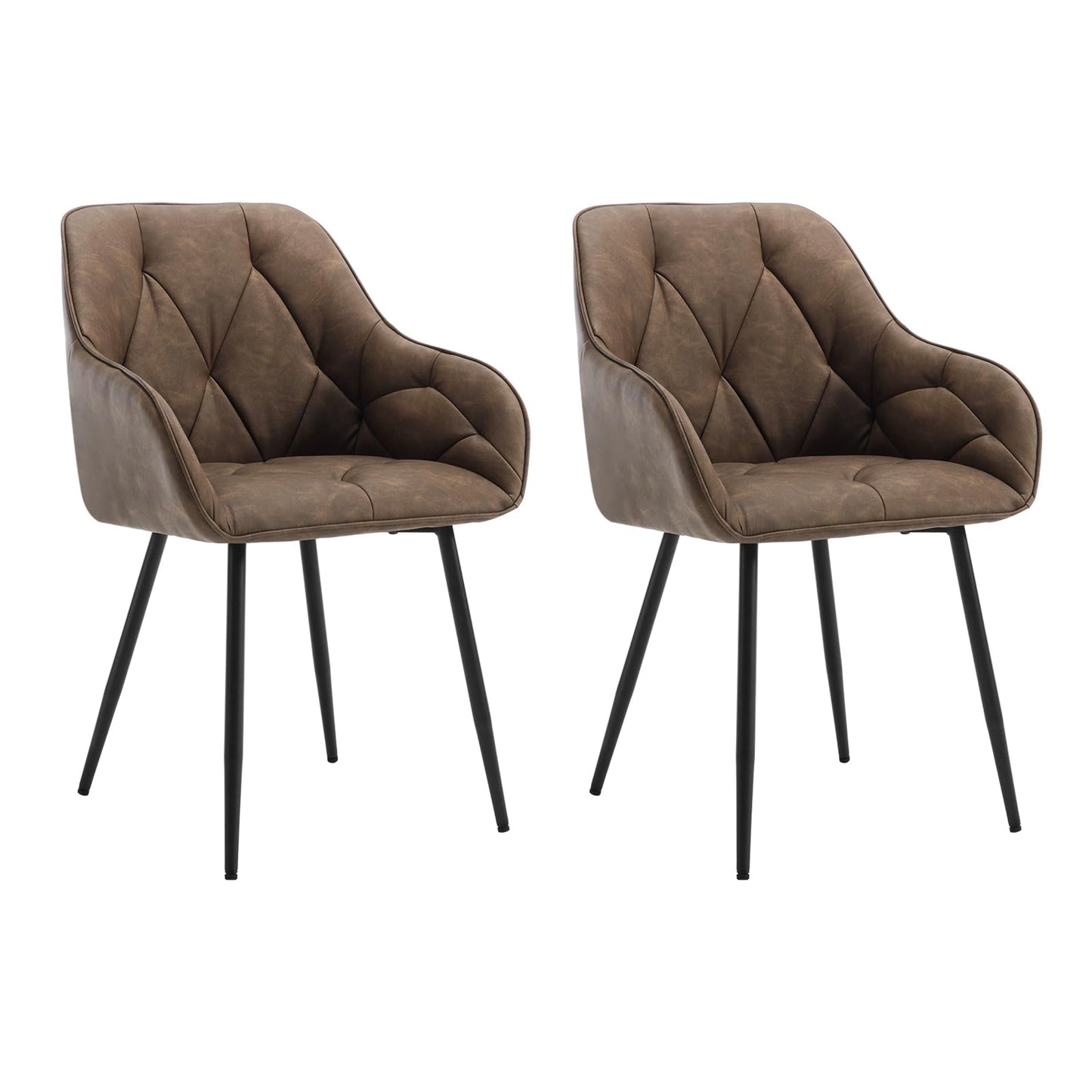 WOLTU Esszimmerstühle 4er Set, für Esszimmer Wohnzimmer, ergonomische Küchenstühle gepolstert mit Armlehnen, Metallbeinen, Sitzfläche aus Vintage-Kunstleder,Dunkelbraun