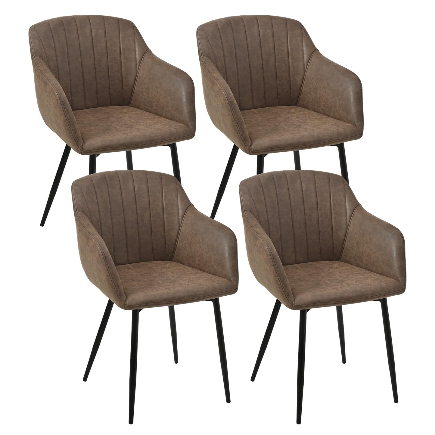 Esszimmerstühle Beige 4er Set mit Armlehnen, Modern Polsterstühle Leinen, Küchenstühle mit Metallgestell für Esszimmer, Wohnzimmer, Küche