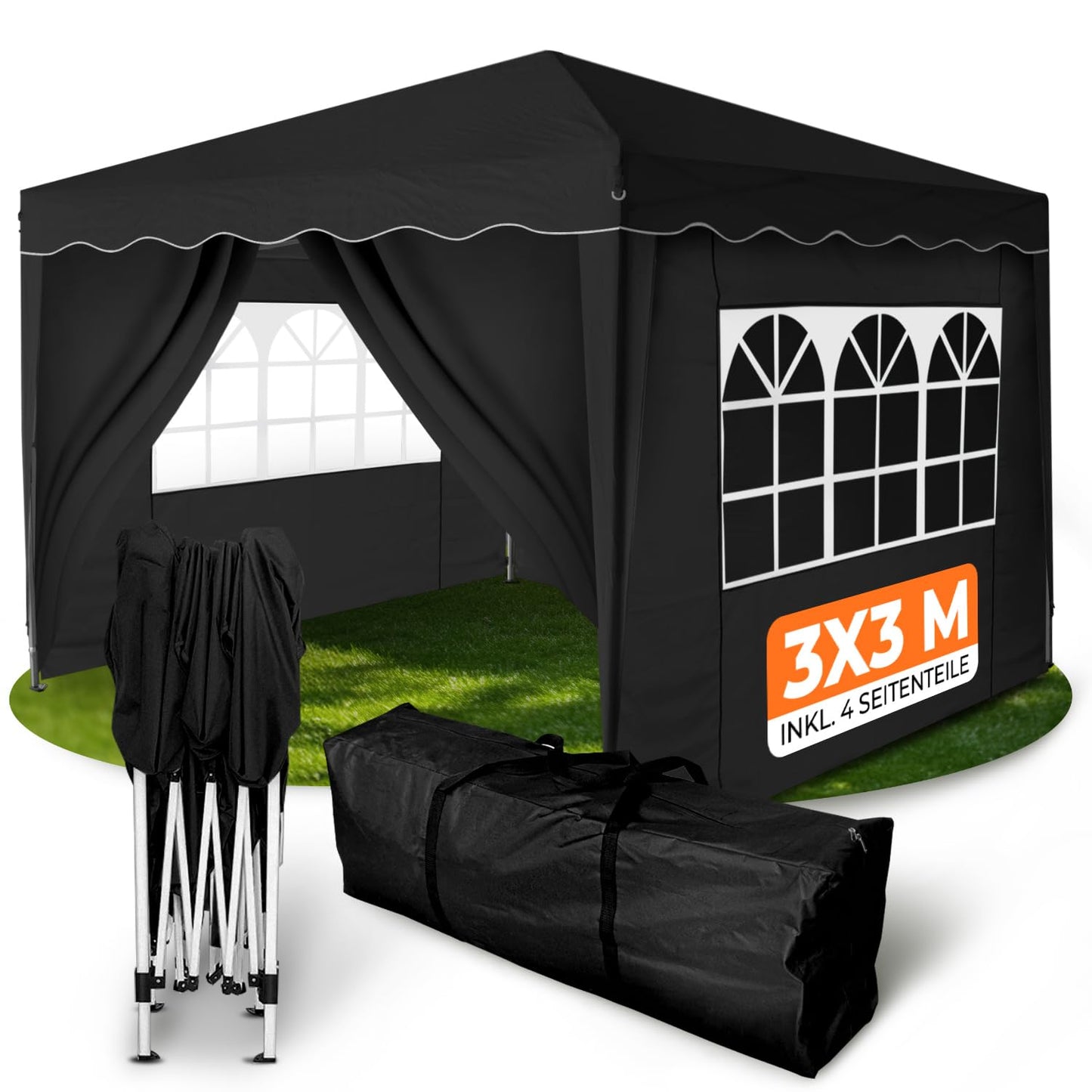 Kronenburg Faltpavillon wasserdicht Dachmaß 3 x 3 m UV Schutz 50+ Pavillon in Champagner mit 4 Seitenteilen