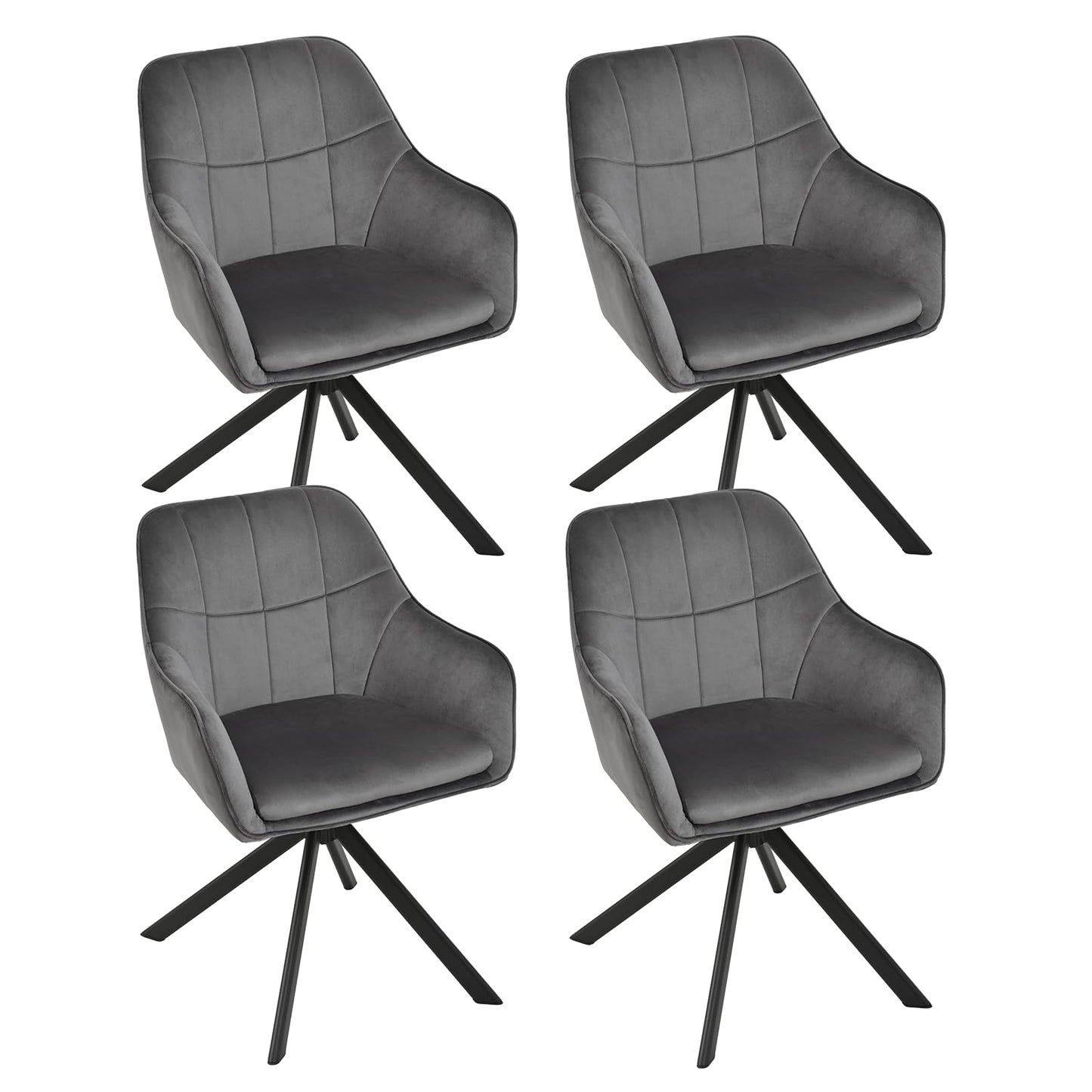 Drehstuhl Esszimmer 4er Set Samt Grün mit Armlehne Polsterstuhl Esszimmerstühle drehbar Küchenstuhl mit Metallbeine für Wohnzimmer Esszimmer