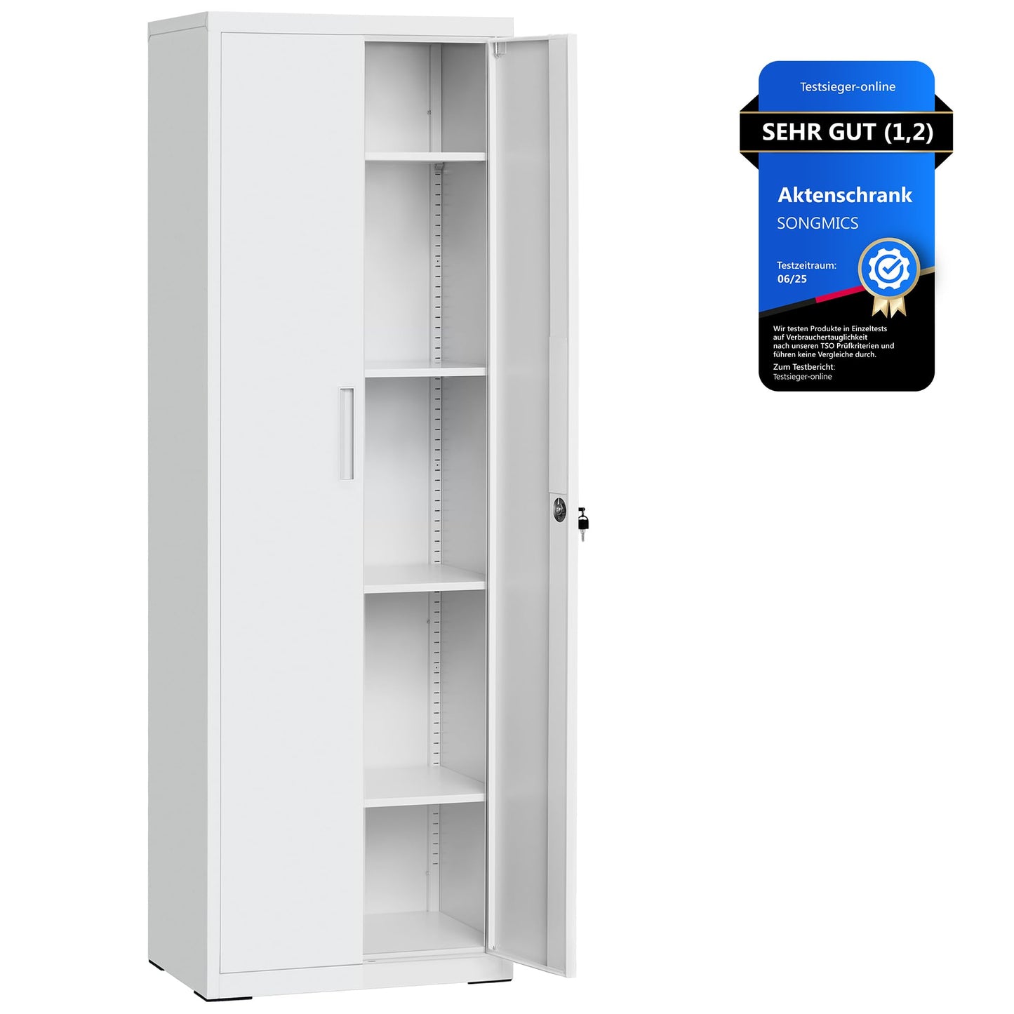 SONGMICS Aktenschrank, Doppeltüren, Schloss, 5 Ebenen, 80 x 40 x 180 cm