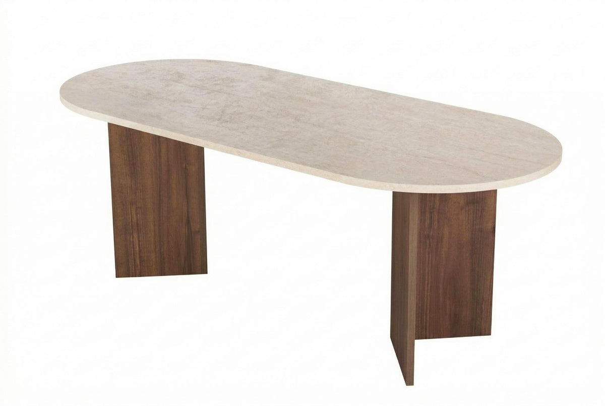 Moderner Esstisch, 180 x 90 x 75 cm, Travertine & Walnuss-Farben | 100% melaminbeschichtete Spanplatte, 25 mm Stärke | stilvolles & langlebiges Design, perfekt für zeitgemäße Essbereiche