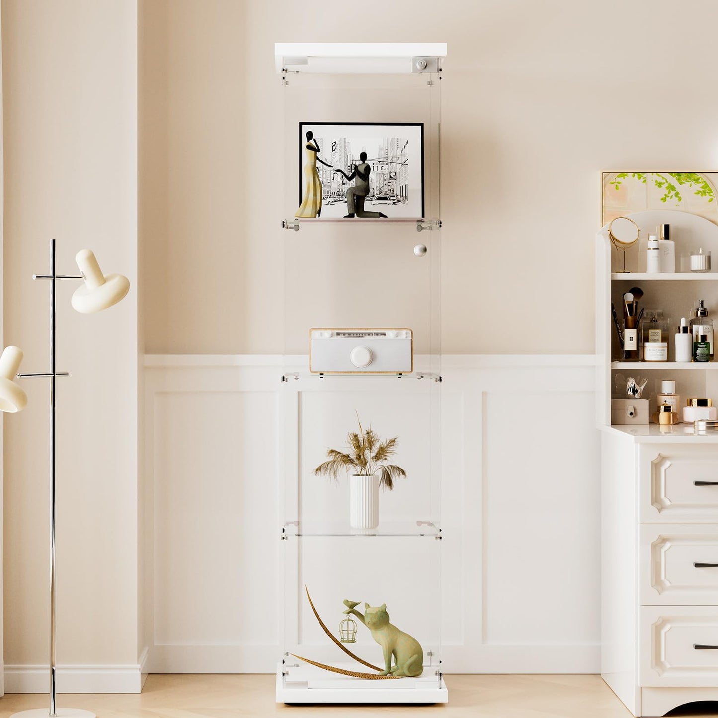 Glasvitrine Standvitrine in Schwarz, 164x42,5x36,5CM Glas Vitrine