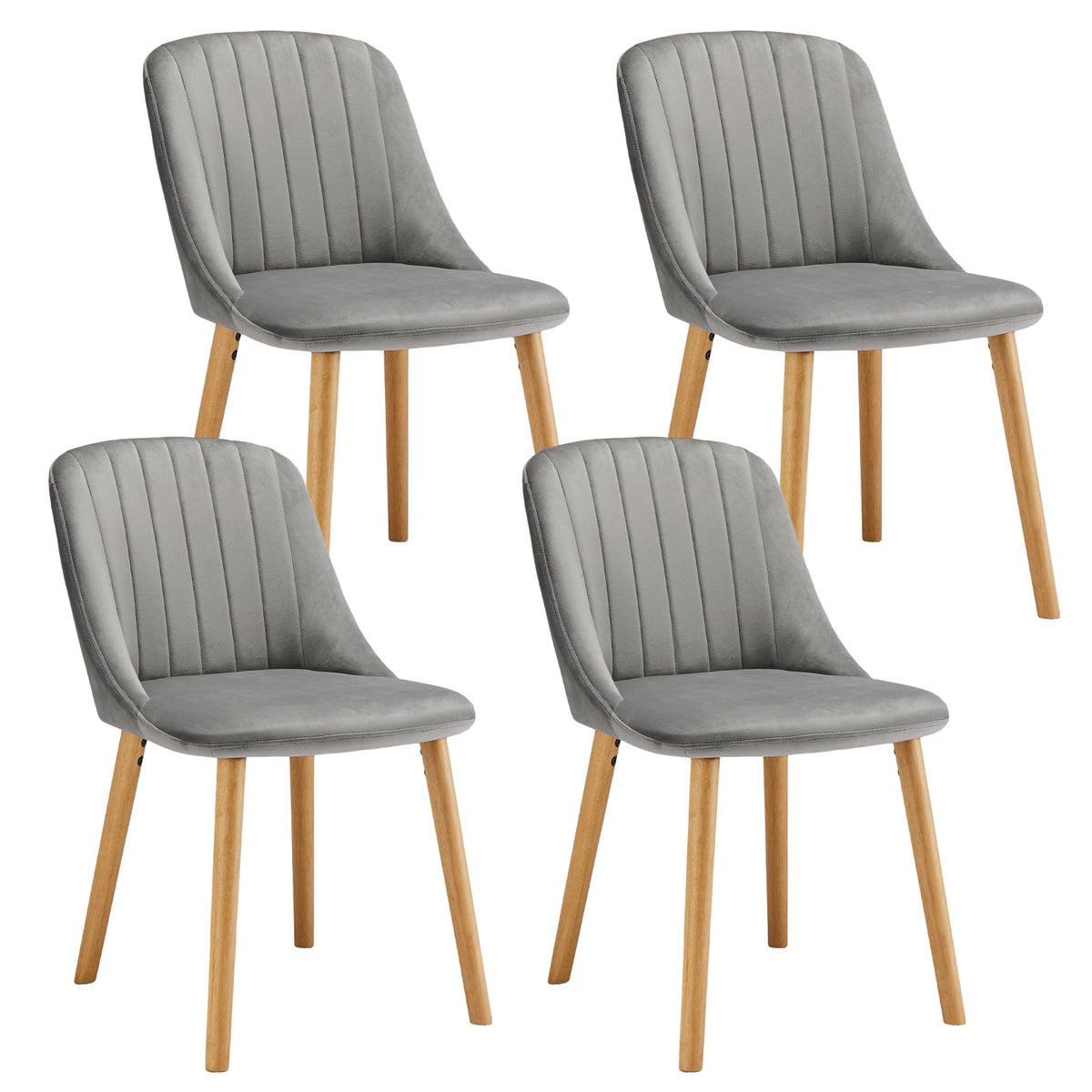 Esszimmerstühle Beige 4er Set Holzbeine Polsterstuhl Küchenstuhl aus Polyester Stühle Esszimmer Wohnzimmerstuhl für Esszimmer Küche Büro