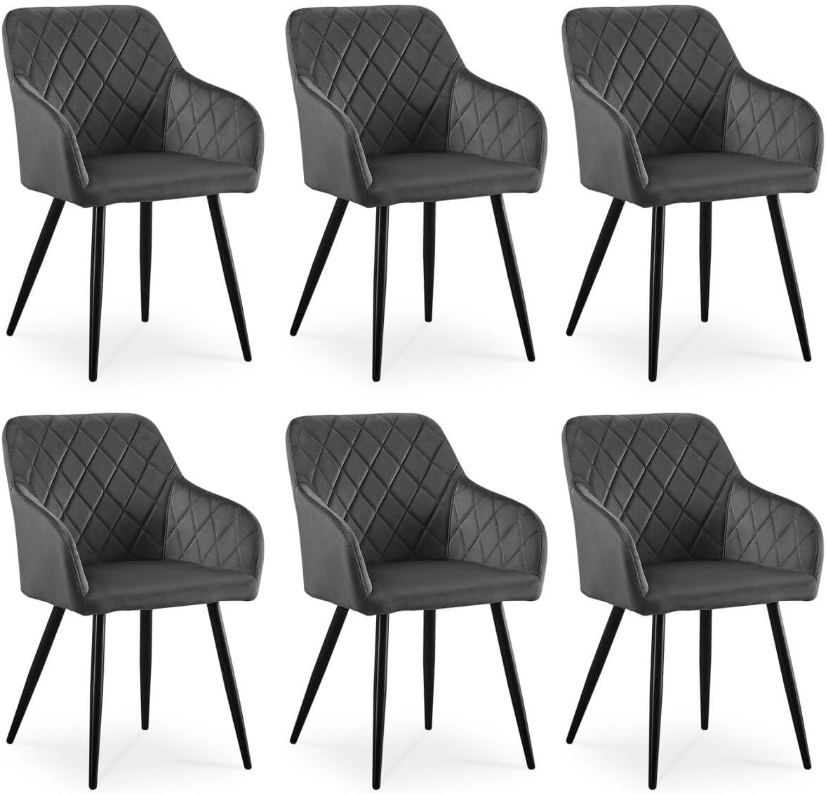 CLIPOP Esszimmerstühle 4er Set, Küchenstühle Grau Kunstlederstoff stühle Polsterstühle mit Armlehne Metallbeine Polstersessel Stühle für Esszimmer Küche (4, Kunstleder Grau)