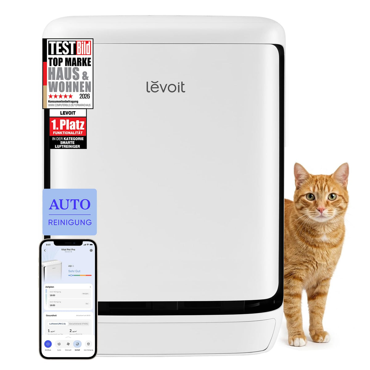 Levoit Core 300S Luftreiniger Allergiker mit APP, Auto-Modus, bis 50㎡, Weiß