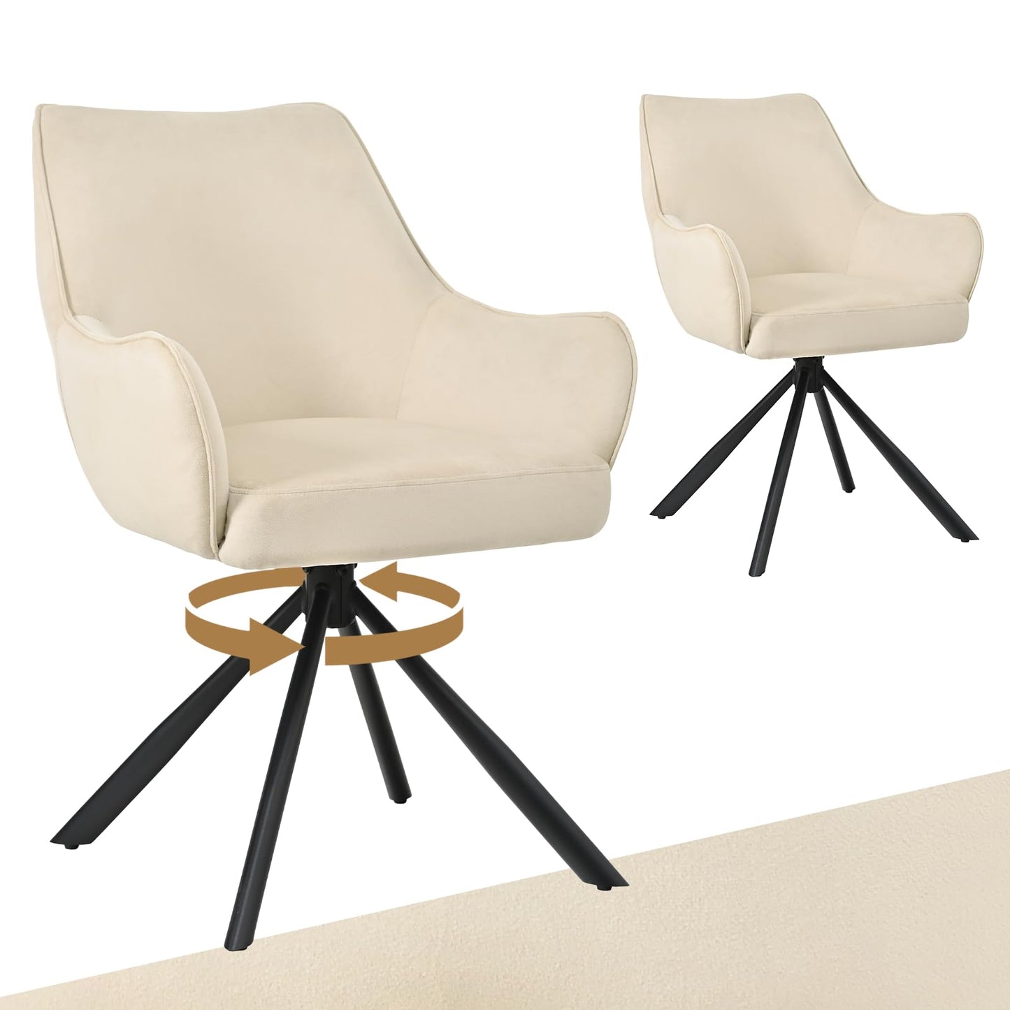 Esszimmerstühle Drehbar 4er Set mit Armlehne, gepolsterte Esszimmerstuhl mit hoher Rückenlehne für Esszimmer & Wohnzimmer, Büro, Beige1
