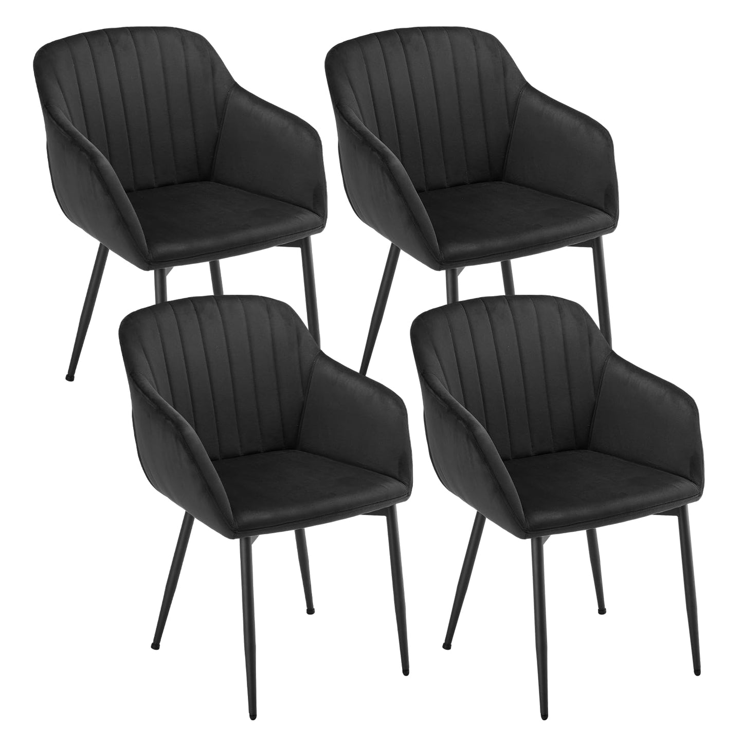 Esszimmerstühle Beige 4er Set mit Armlehnen, Modern Polsterstühle Leinen, Küchenstühle mit Metallgestell für Esszimmer, Wohnzimmer, Küche