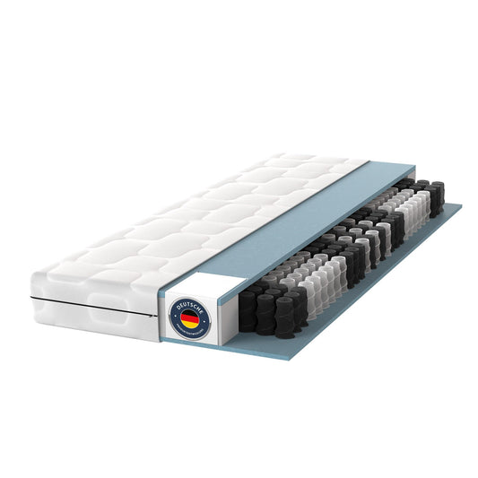 BMM Ortho Medic Taschenfederkernmatratze 90x200 H3 – 7 Zonen Federkernmatratze 21 cm hoch, ergonomisch & rückenschonend, atmungsaktiv, Öko-Tex Zertifiziert, Deutsche Produktentwicklung