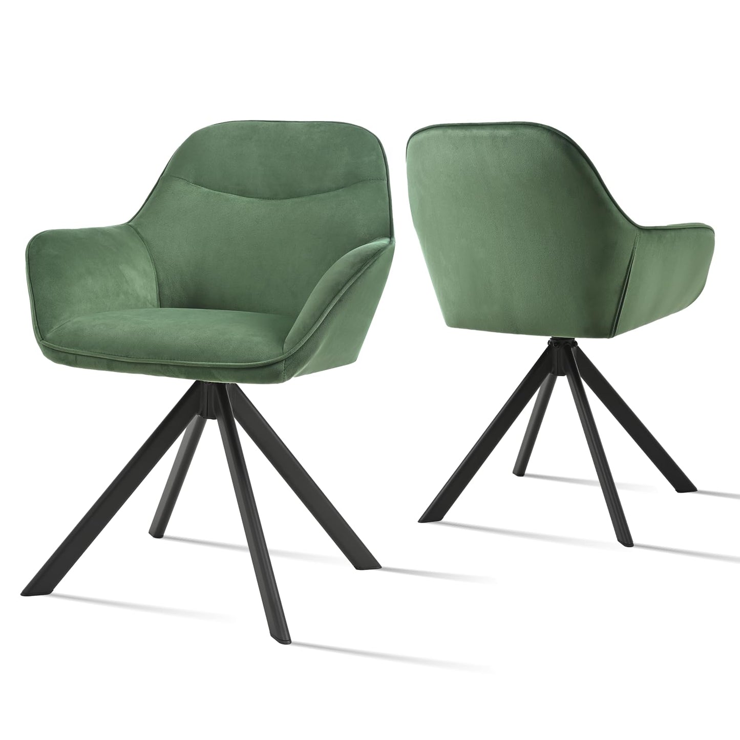 6er Set Esszimmerstühle Drehbar mit Armlehne, 360° Drehstuhl Polsterstuhl Samt Modern Küchenstuhl mit Metallbeine für Esszimmer, Wohnzimmer, Büro, Dunkelgrau